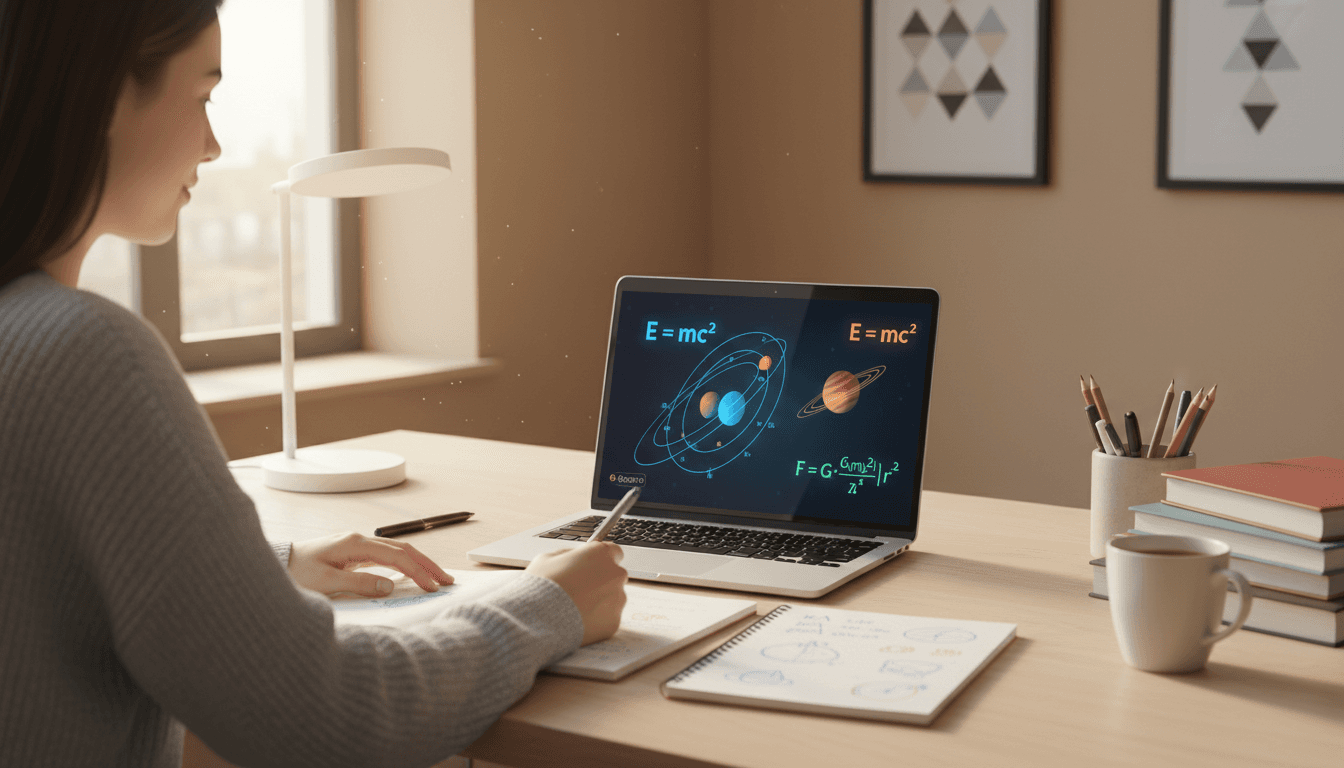 A student studying physics online